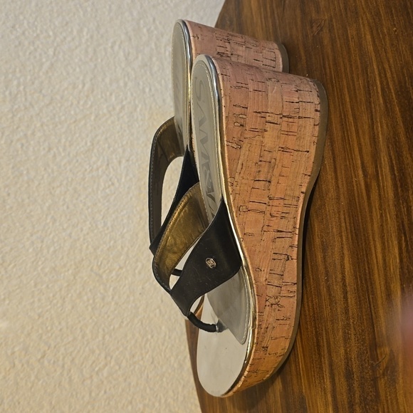 Sam & Libby Womens Black tong cork platform Wedge Sandals Silver CUTE! Sz.7 - Picture 5 of 13